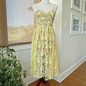 Donna Morgan for Anthropologie Dress Size 0 Yellow Lace Nude Midi